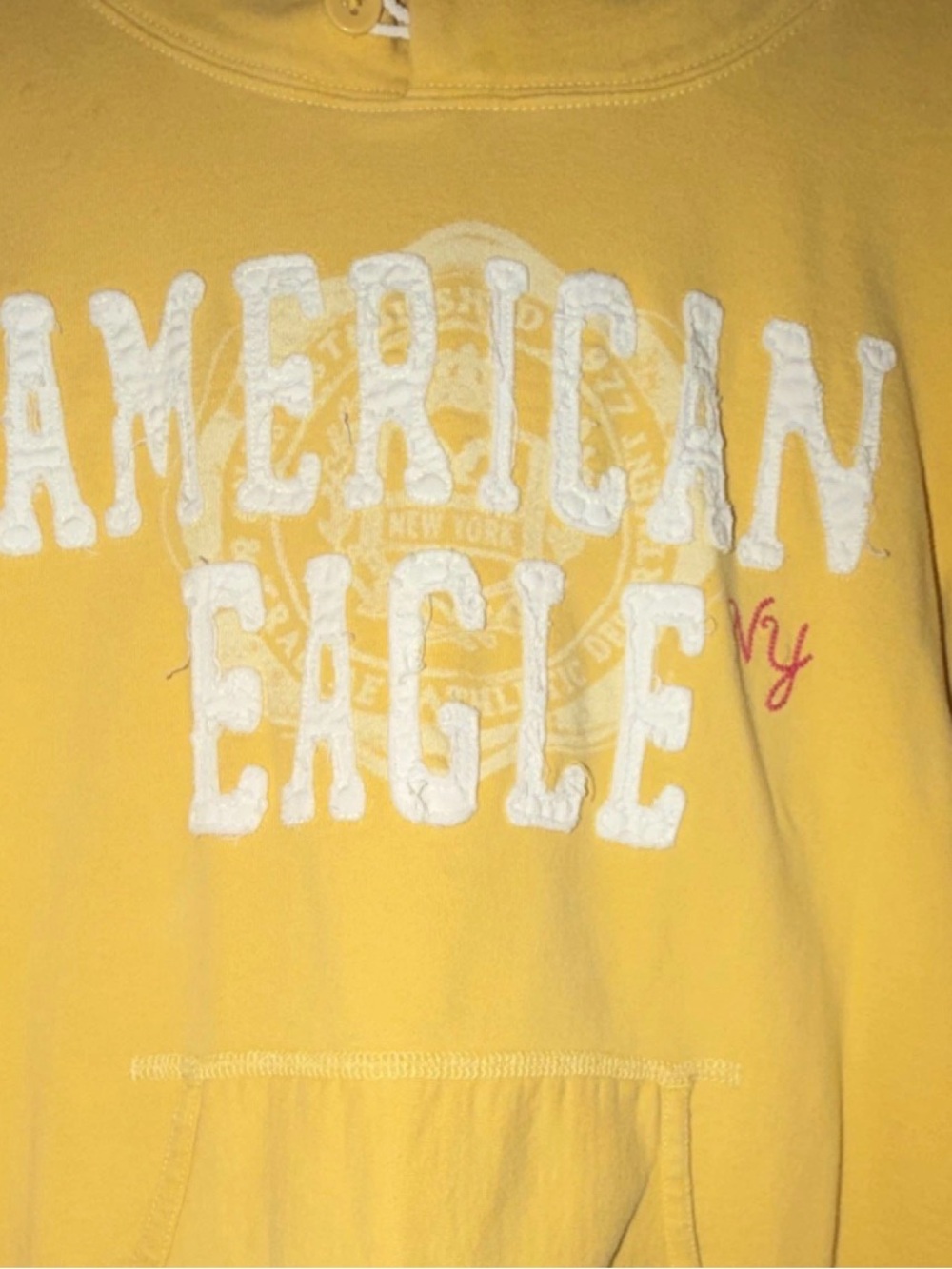 Y2K American Eagle Outfitters Yellow Fleece Pullover Hoodie - Picture 2 of 5